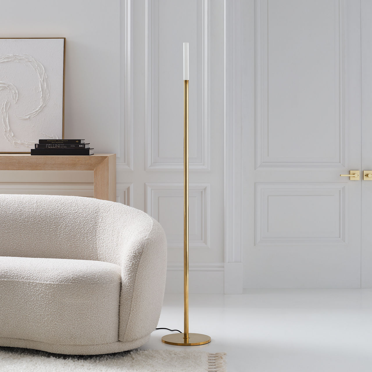 Rousseau 60" Floor Lamp in Antique-Burnished Brass with Etched Crystal