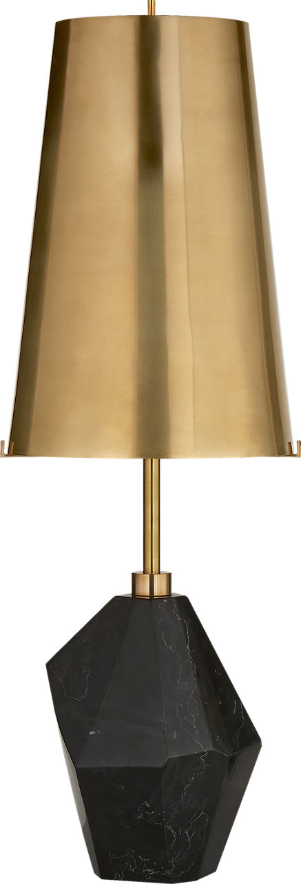 Halcyon Accent Table Lamp in Black Cremo Marble with Antique-Burnished Brass Shade