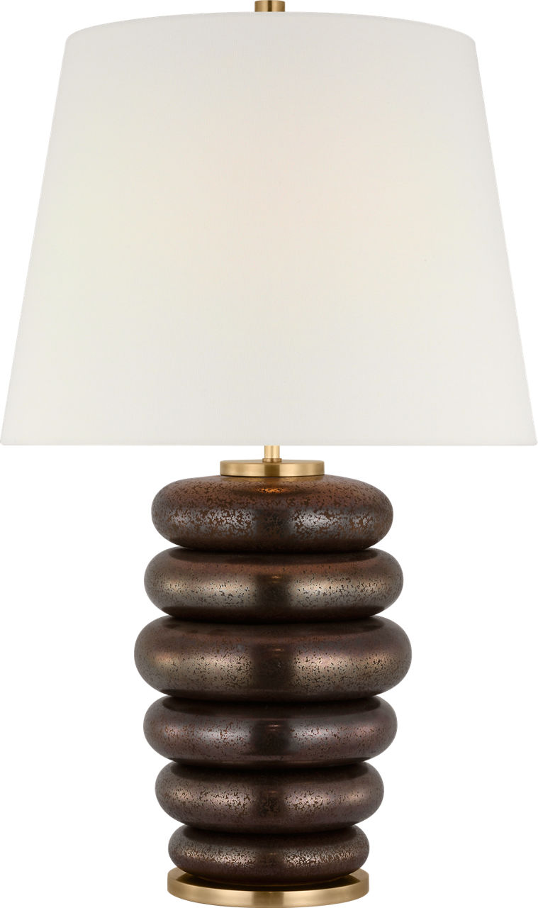 Phoebe Cordless Stacked Table Lamp in Crystal Bronze with Linen Shade