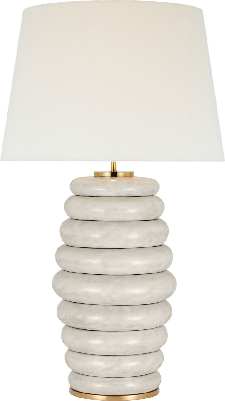 Phoebe Extra Large Stacked Table Lamp in Antiqued White with Linen Shade