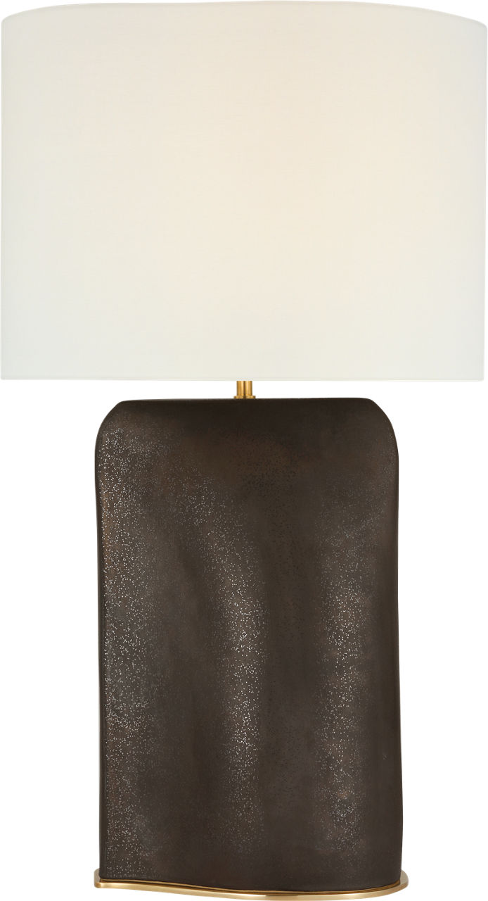 Amantani Extra Large Sculpted Form Table Lamp in Stained Black Metallic with Linen Shade