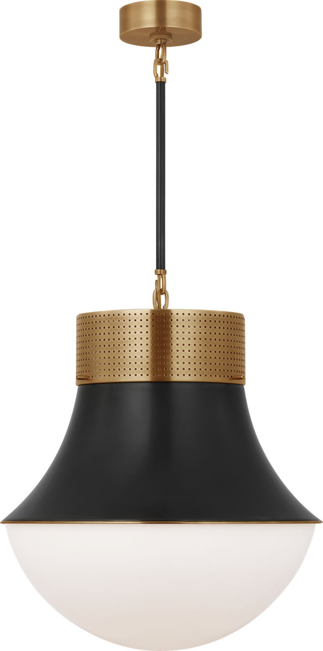 Precision Large Pendant in Antique-Burnished Brass and Bronze with White Glass