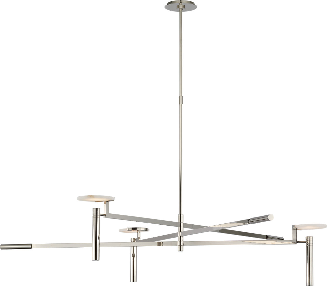 Melange Extra Large Floating Disc Linear Chandelier in Polished Nickel with Alabaster