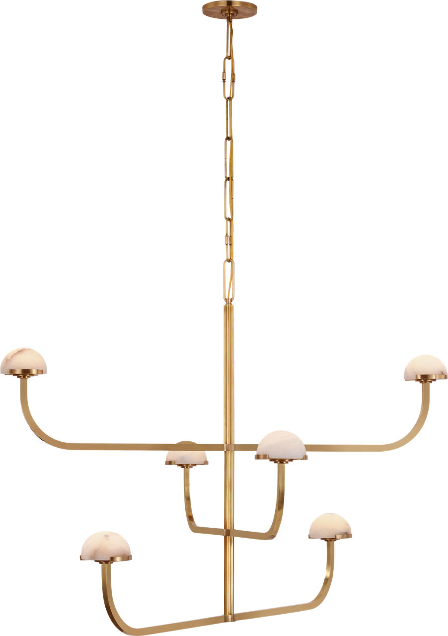 Pedra Three Tier Shallow Chandelier in Antique-Burnished Brass with Alabaster