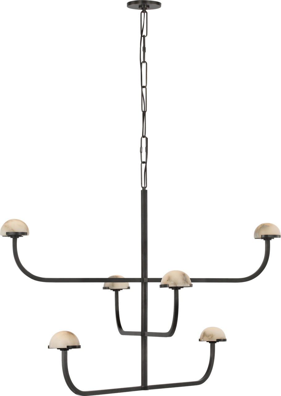 Pedra Three Tier Shallow Chandelier in Bronze with Alabaster