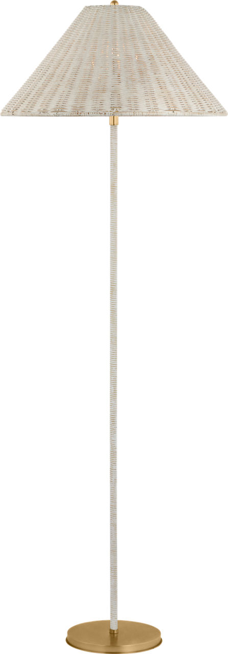 Wimberley Medium Wrapped Floor Lamp in Soft Brass with White Wicker Shade