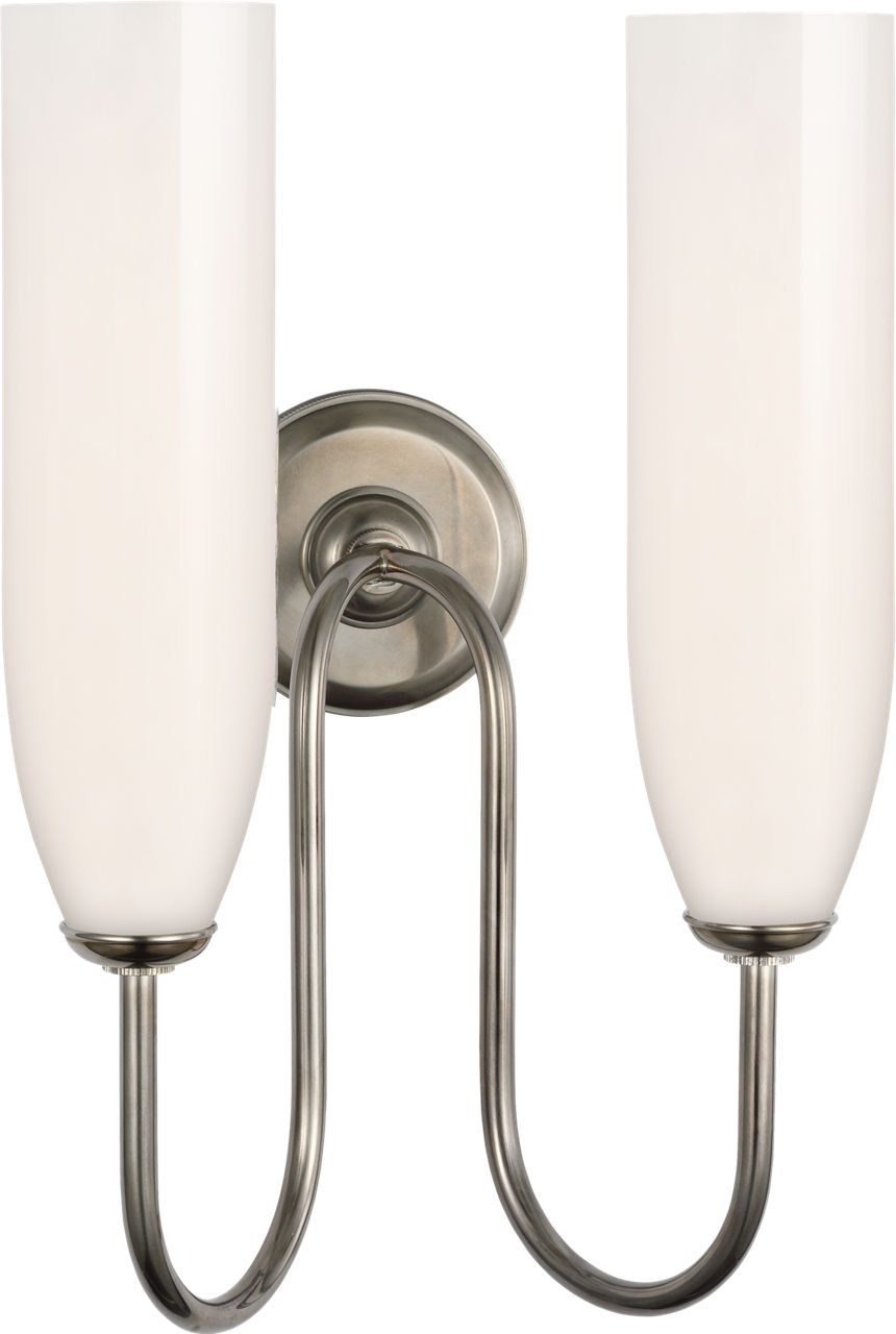 Meridien 16" Double Sconce in Pewter with White Glass
