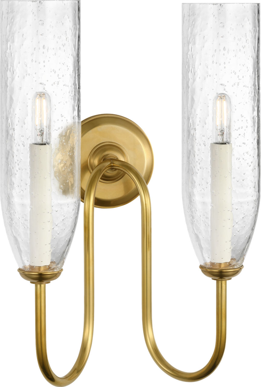 Meridien 16" Double Sconce in Soft Brass with Clear Restoration Glass