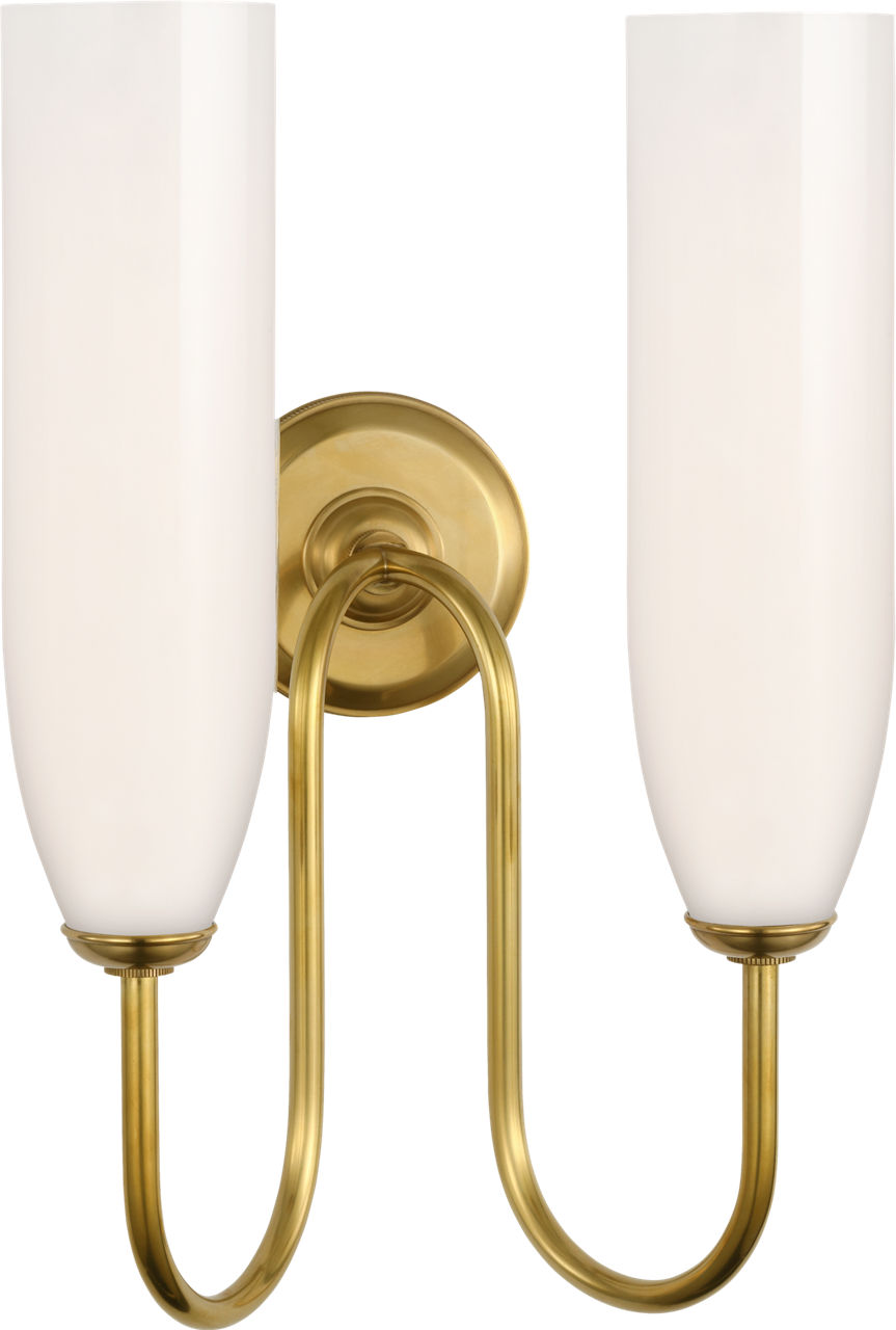 Meridien 16" Double Sconce in Soft Brass with White Glass
