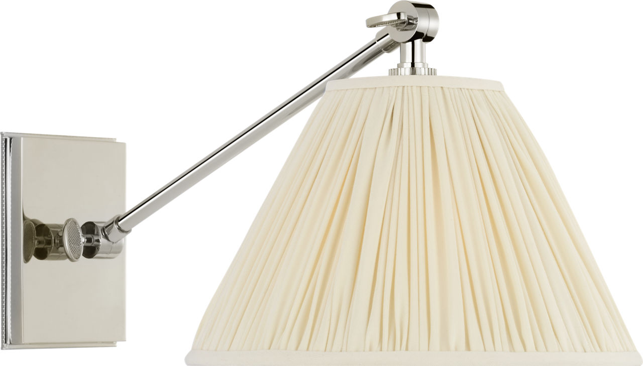 Wimberley Single Library Wall Light in Polished Nickel with Silk Pleated Shade