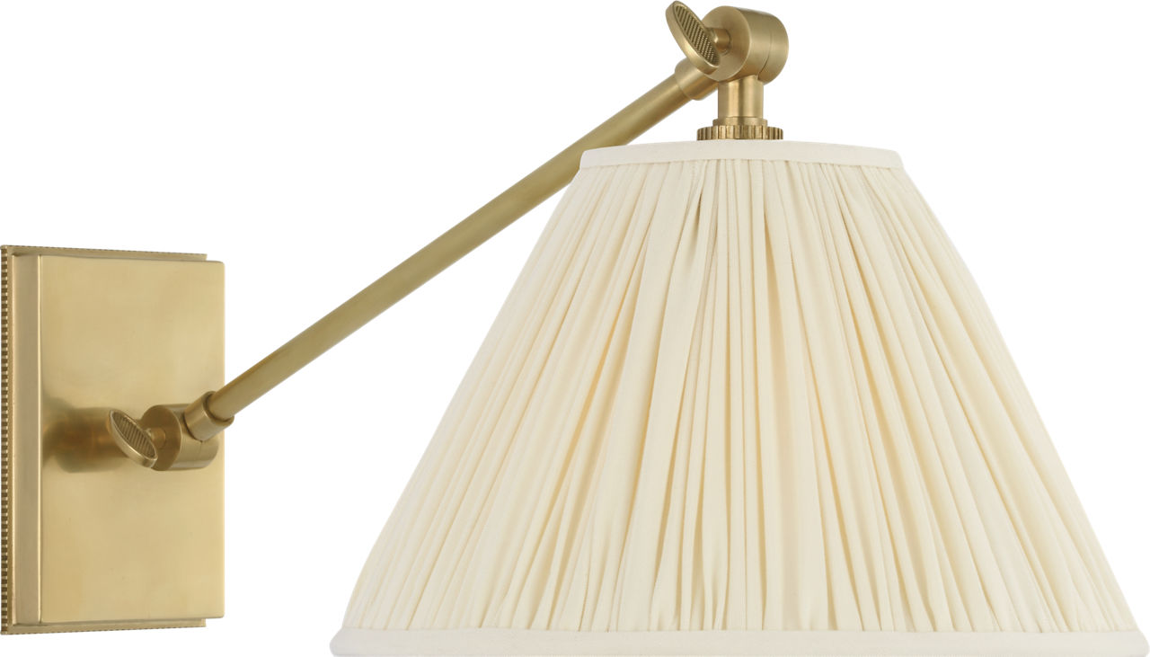 Wimberley Single Library Wall Light in Soft Brass with Silk Pleated Shade