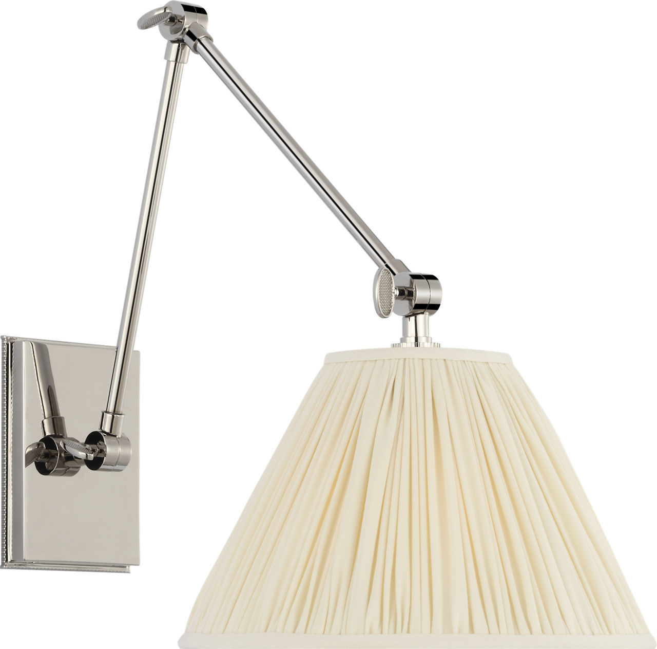 Wimberley Double Library Wall Light in Polished Nickel with Silk Pleated Shade