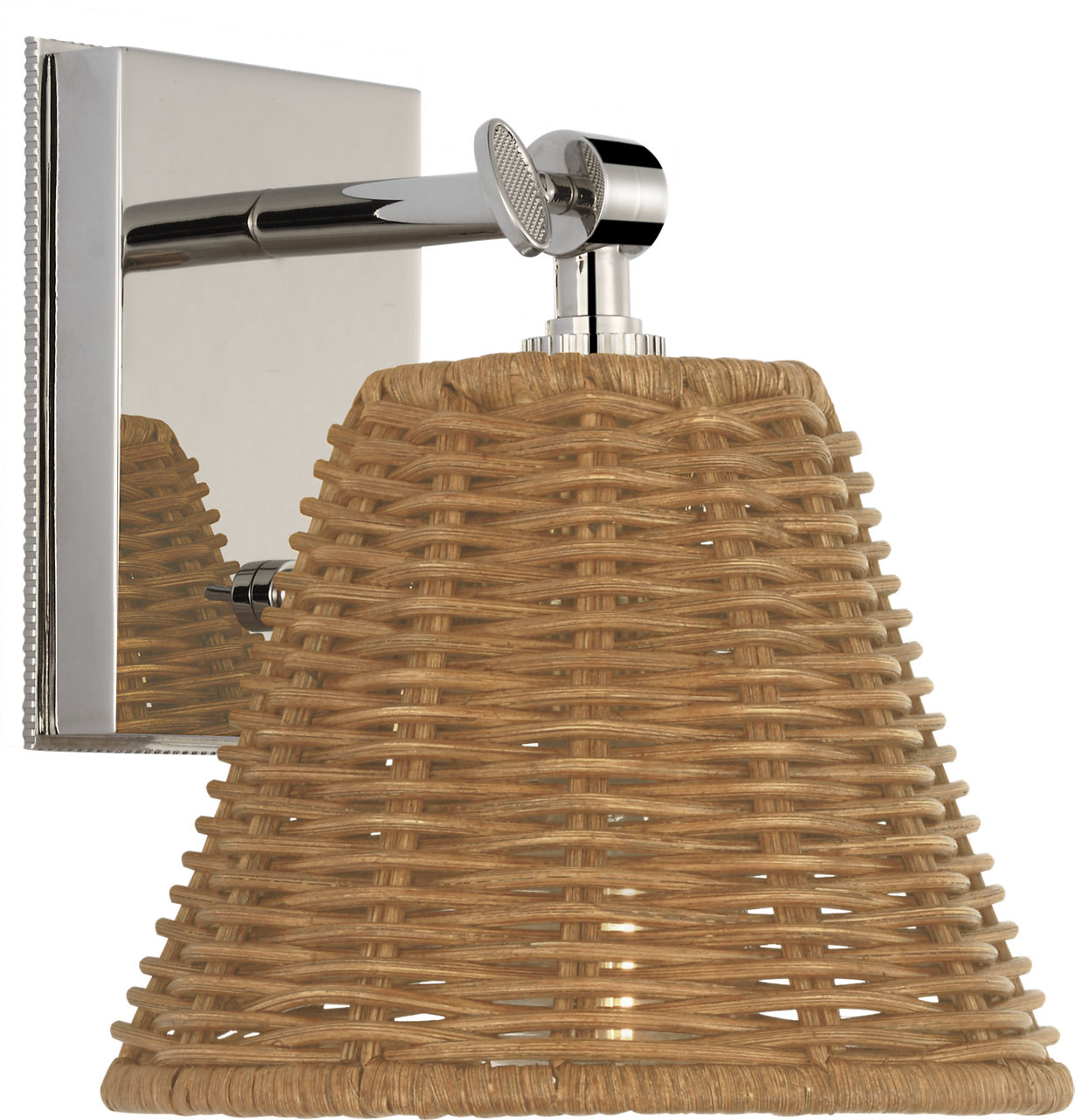 Wimberley Bedside Wall Light in Polished Nickel with Natural Wicker Shade