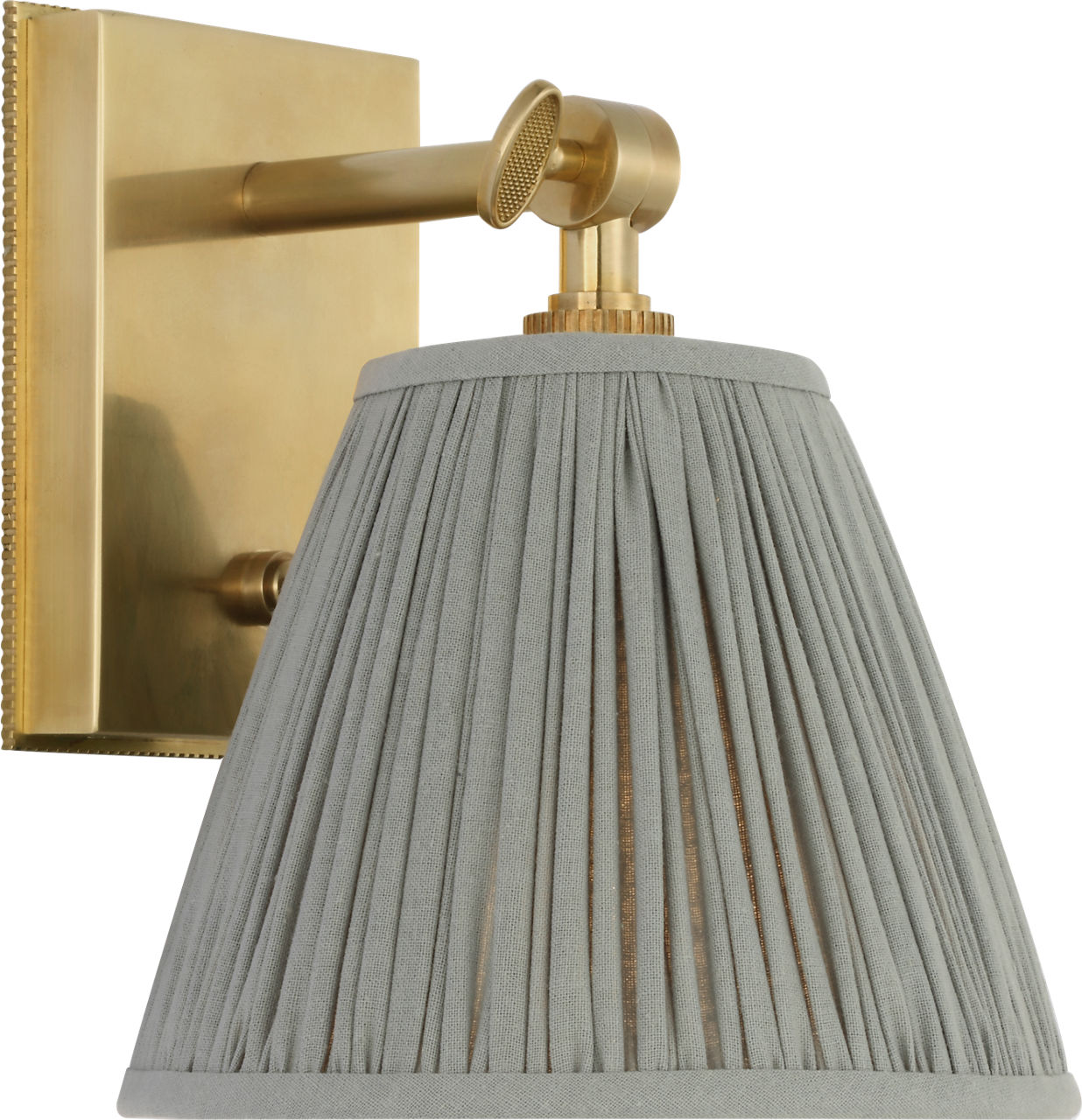 Wimberley Bedside Wall Light in Soft Brass with Blue Linen Pleated Shade