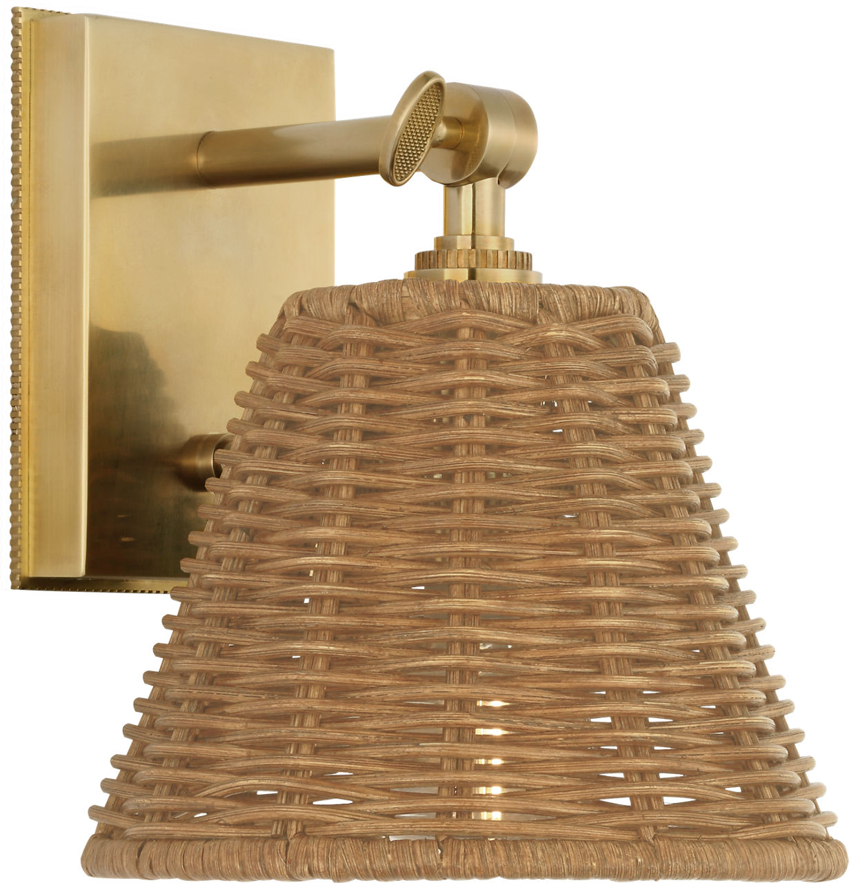 Wimberley Bedside Wall Light in Soft Brass with Natural Wicker Shade