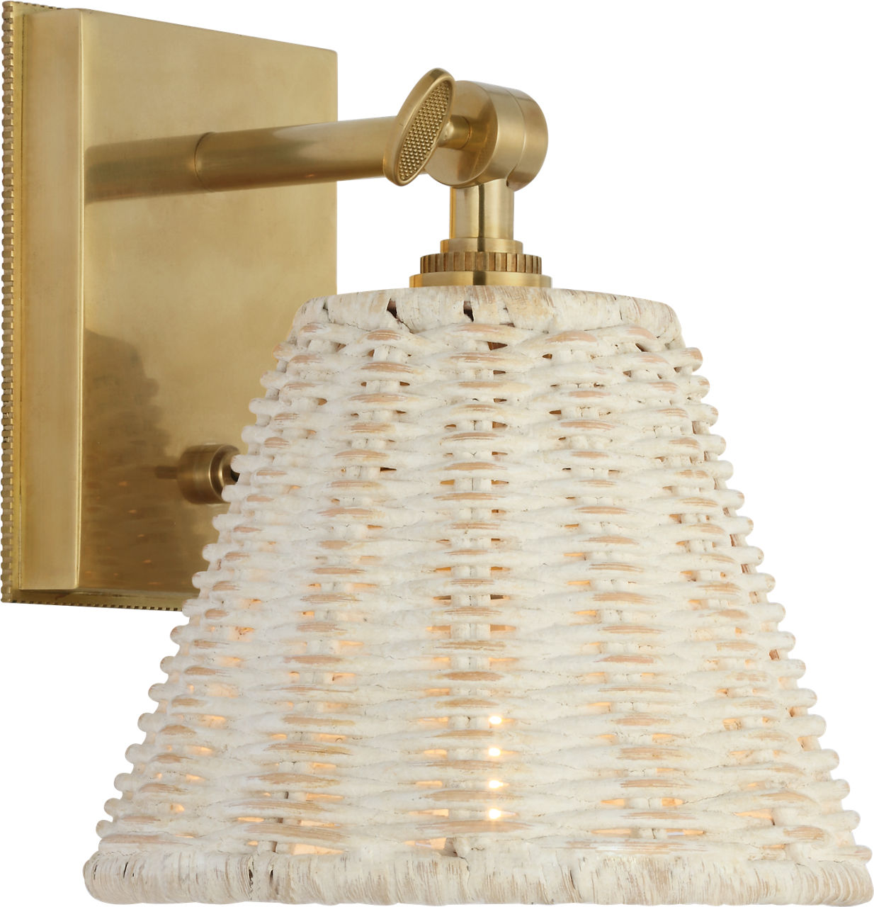 Wimberley Bedside Wall Light in Soft Brass with White Wicker Shade