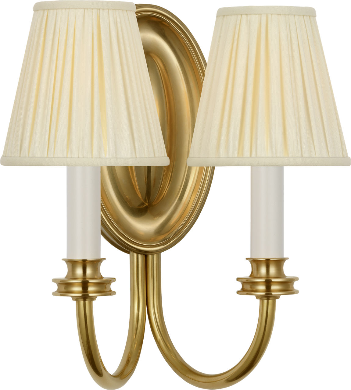 Astoria 12" Double Sconce in Soft Brass with Silk Pleated Shades