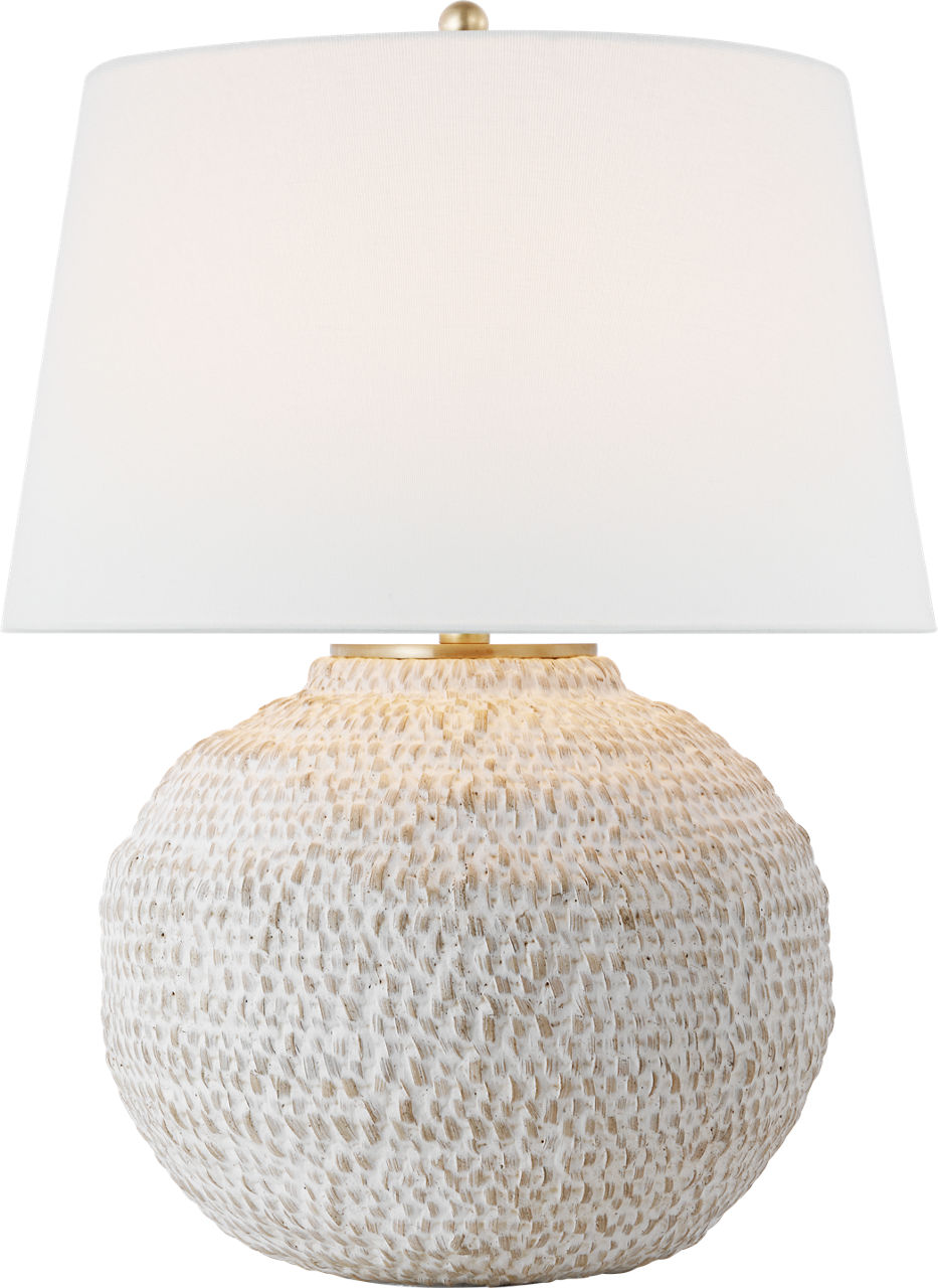 Avedon Small Table Lamp in Plaster White Rattan with Linen Shade