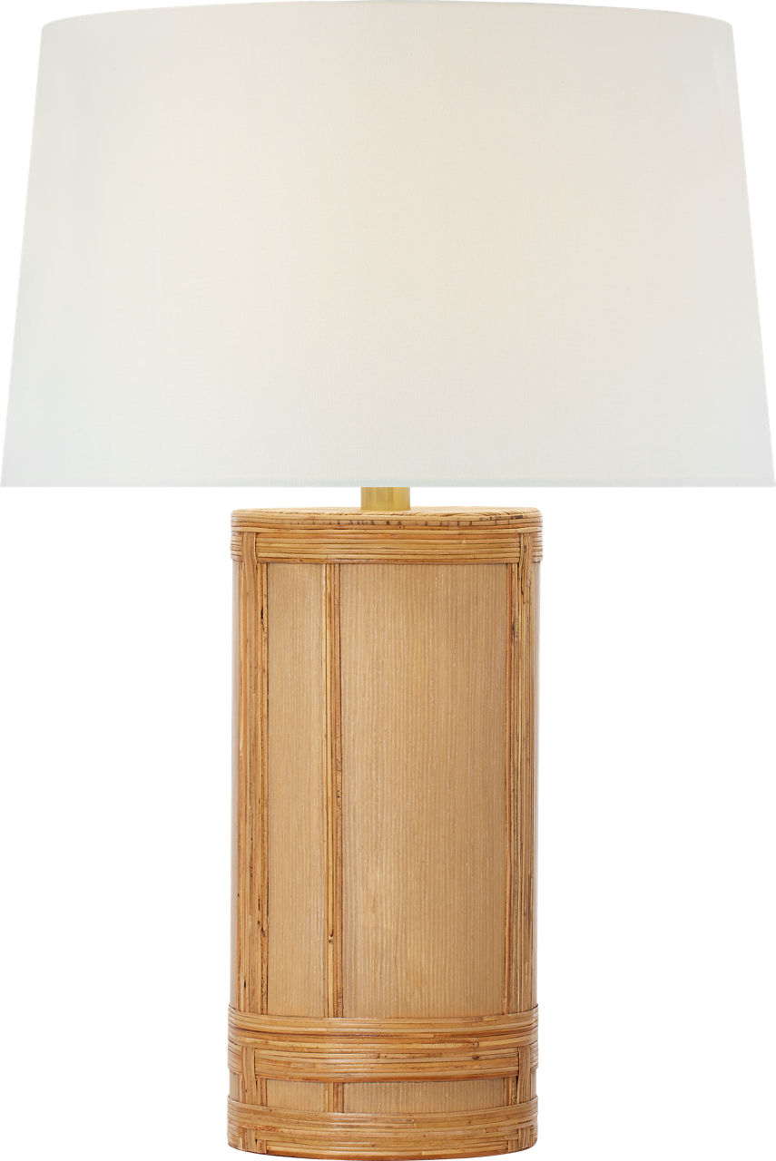 Lignum Medium Table Lamp in Light Oak and Natural Rattan with Linen Shade