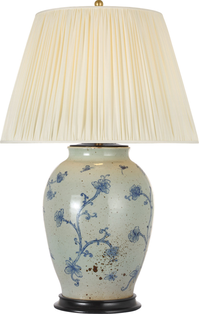 Emory 30" Table Lamp in Antique Blue and White with Silk Pleated Shade