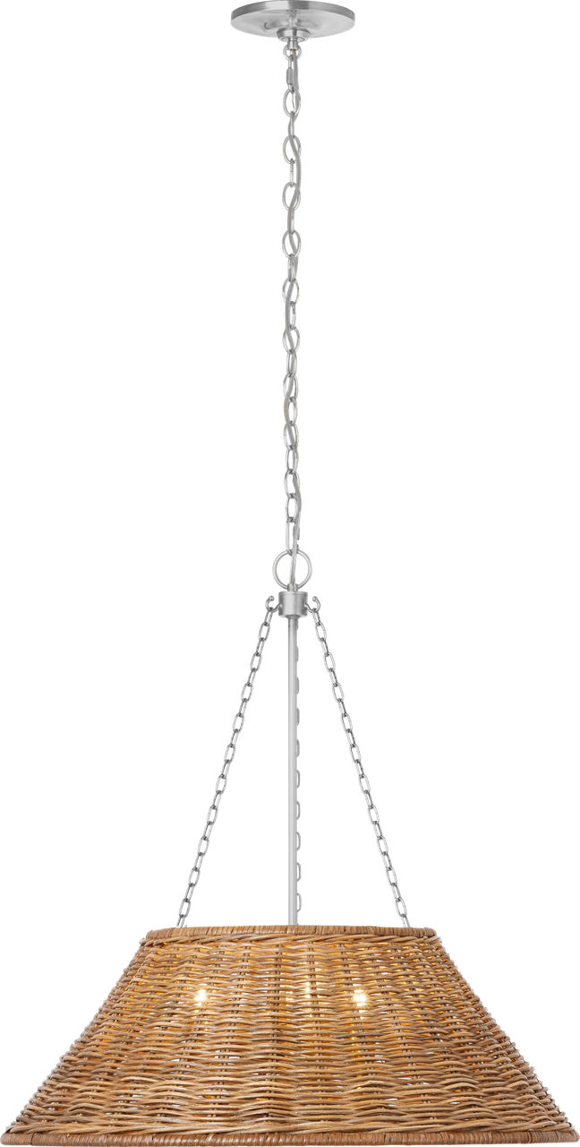 Corinne 24" Woven Hanging Shade in Polished Nickel with Natural Wicker Shade