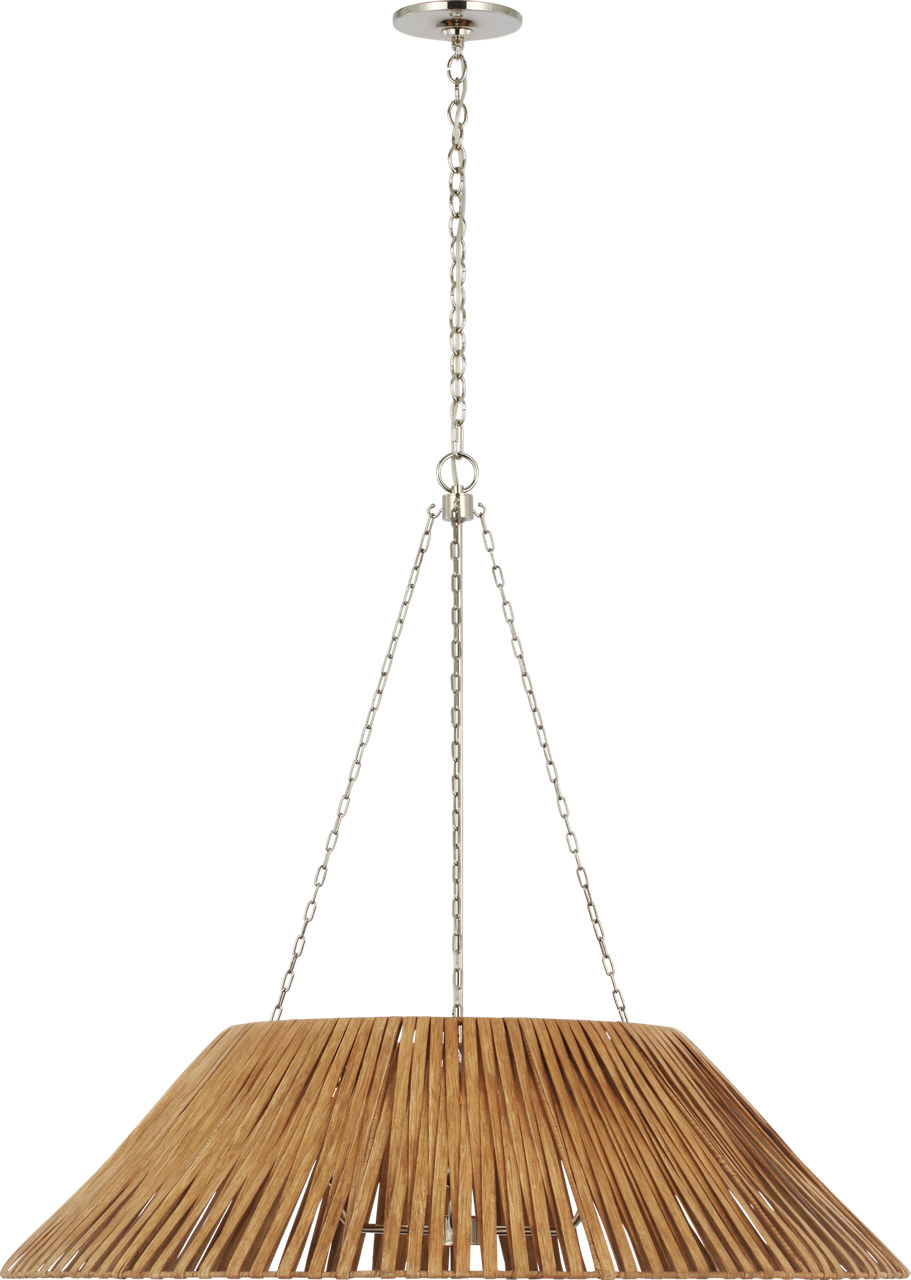 Corinne Extra Large Wrapped Hanging Shade in Polished Nickel with Natural Wicker Shade