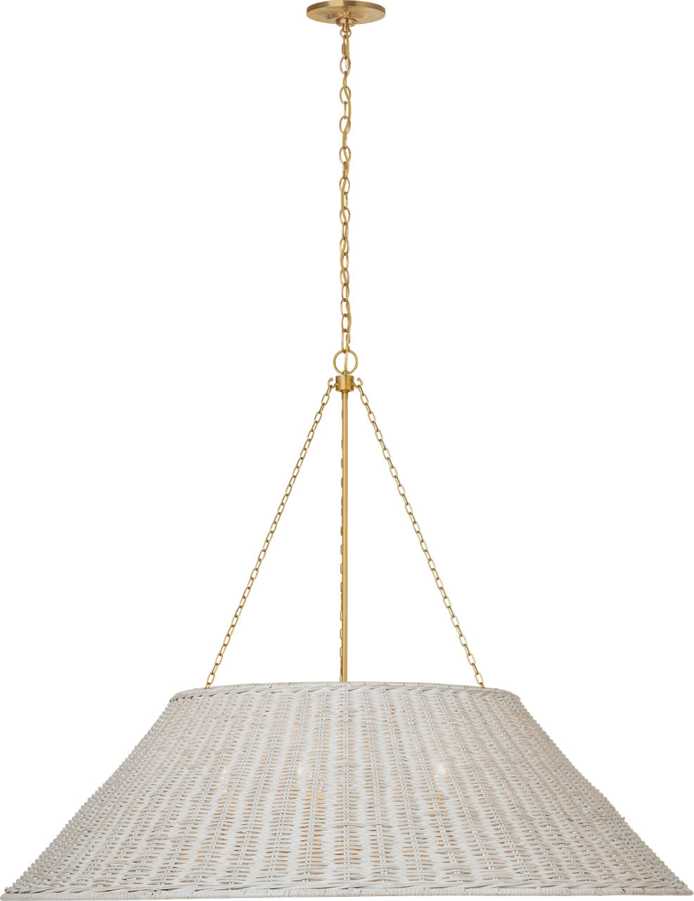 Corinne 44" Woven Hanging Shade in Soft Brass with White Wicker Shade
