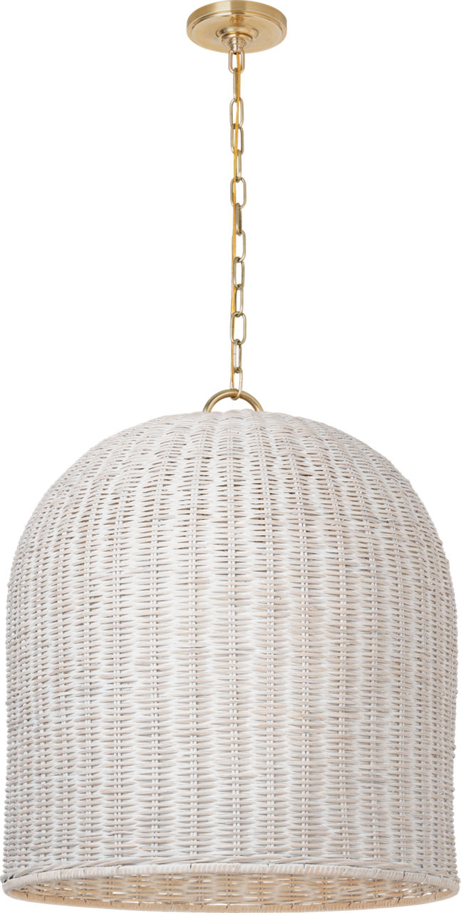 Nancy 25" Woven Hanging Shade in Soft Brass with White Wicker Shade