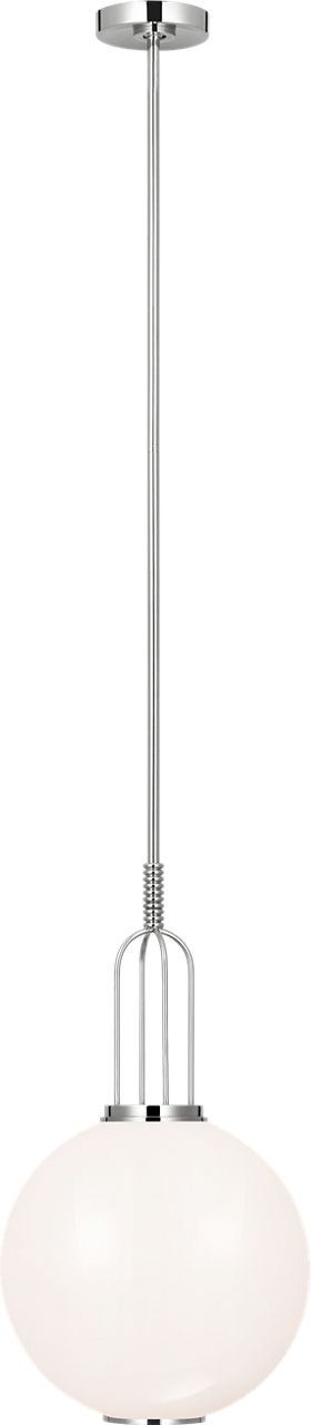 Meir 12" Pendant in Polished Nickel with White Glass