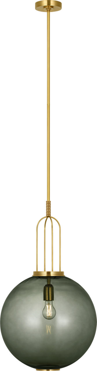 Meir 16" Pendant in Soft Brass with Smoked Glass