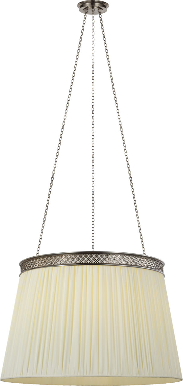 Merritt 30" Crowned Hanging Shade in Pewter with Silk Pleated Shade