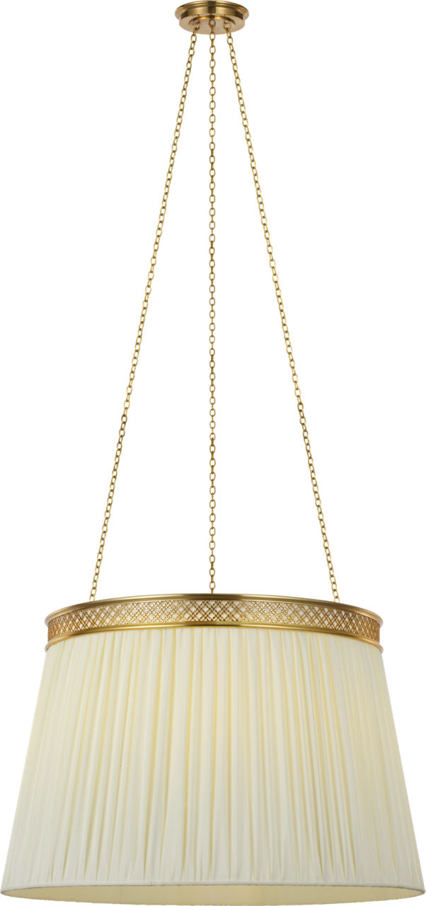 Merritt 30" Crowned Hanging Shade in Soft Brass with Silk Pleated Shade