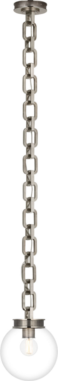Bellamy 1 Light Statement Chain 8" Globe Chandelier in Pewter with Clear Glass