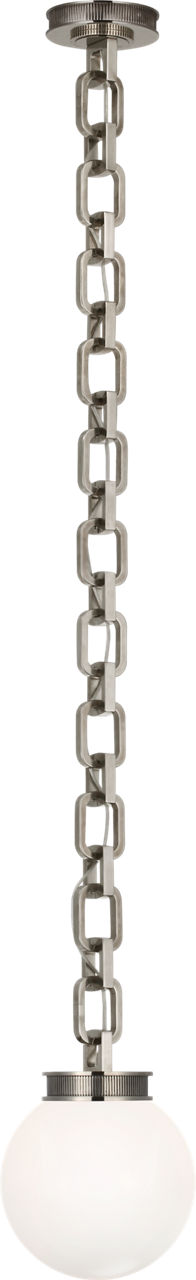 Bellamy 1 Light Statement Chain 8" Globe Chandelier in Pewter with White Glass