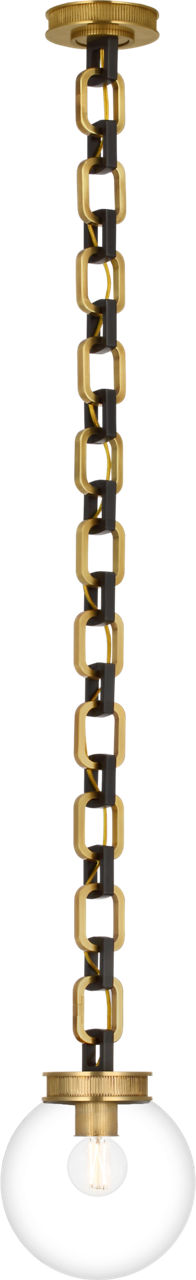 Bellamy 1 Light Statement Chain 8" Globe Chandelier in Soft Brass and Bronze with Clear Glass