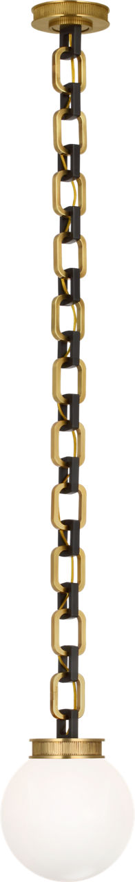 Bellamy 1 Light Statement Chain 8" Globe Chandelier in Soft Brass and Bronze with White Glass