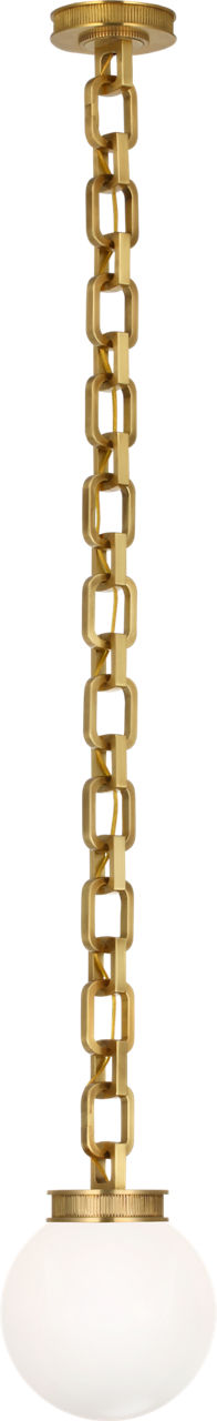 Bellamy 1 Light Statement Chain 8" Globe Chandelier in Soft Brass with White Glass