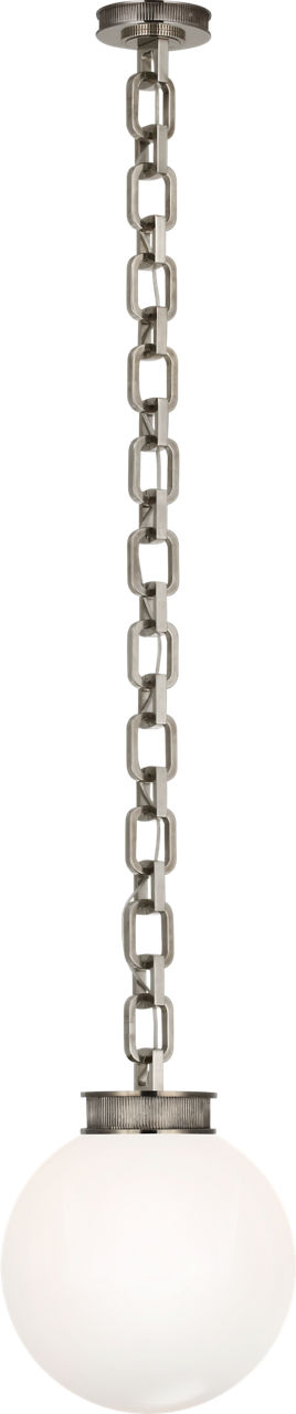 Bellamy 1 Light Statement Chain 12" Globe Chandelier in Pewter with White Glass