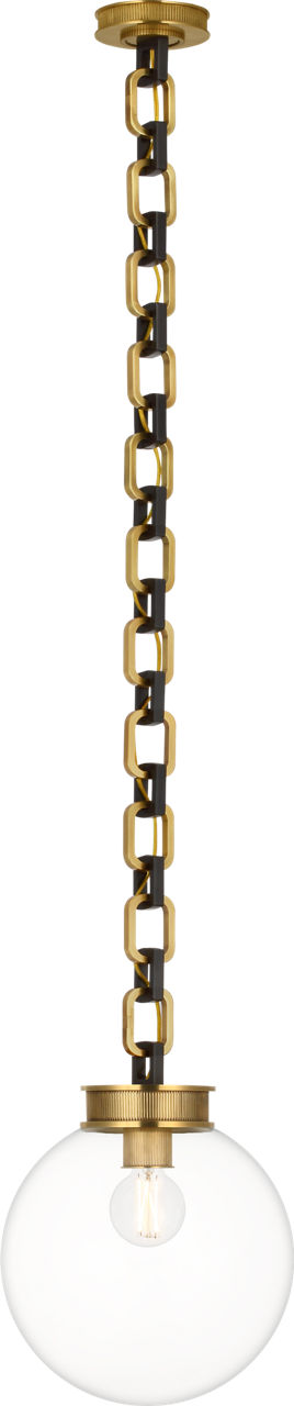 Bellamy 1 Light Statement Chain 12" Globe Chandelier in Soft Brass and Bronze with Clear Glass
