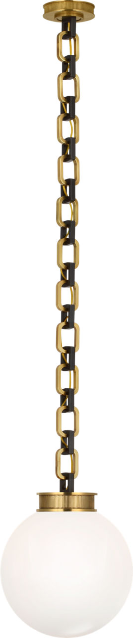 Bellamy 1 Light Statement Chain 12" Globe Chandelier in Soft Brass and Bronze with White Glass