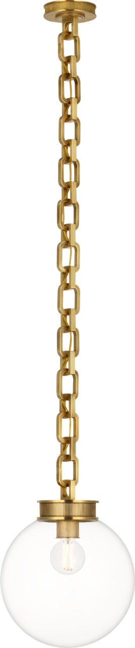 Bellamy 1 Light Statement Chain 12" Globe Chandelier in Soft Brass with Clear Glass