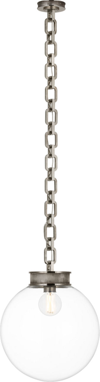 Bellamy 1 Light Statement Chain 16" Globe Chandelier in Pewter with Clear Glass