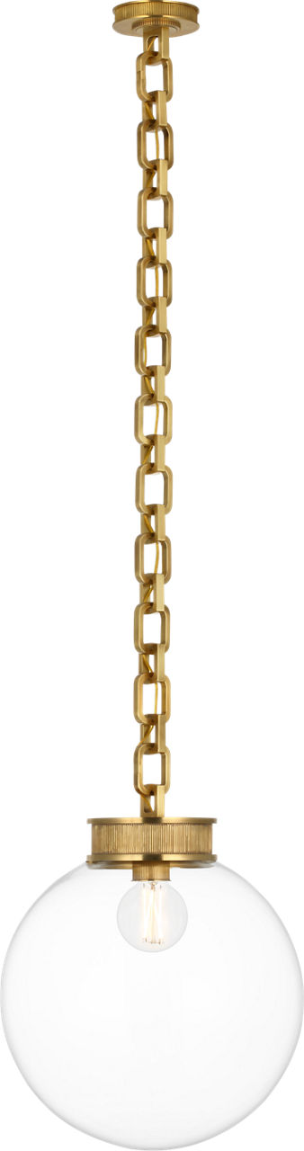 Bellamy 1 Light Statement Chain 16" Globe Chandelier in Soft Brass with Clear Glass