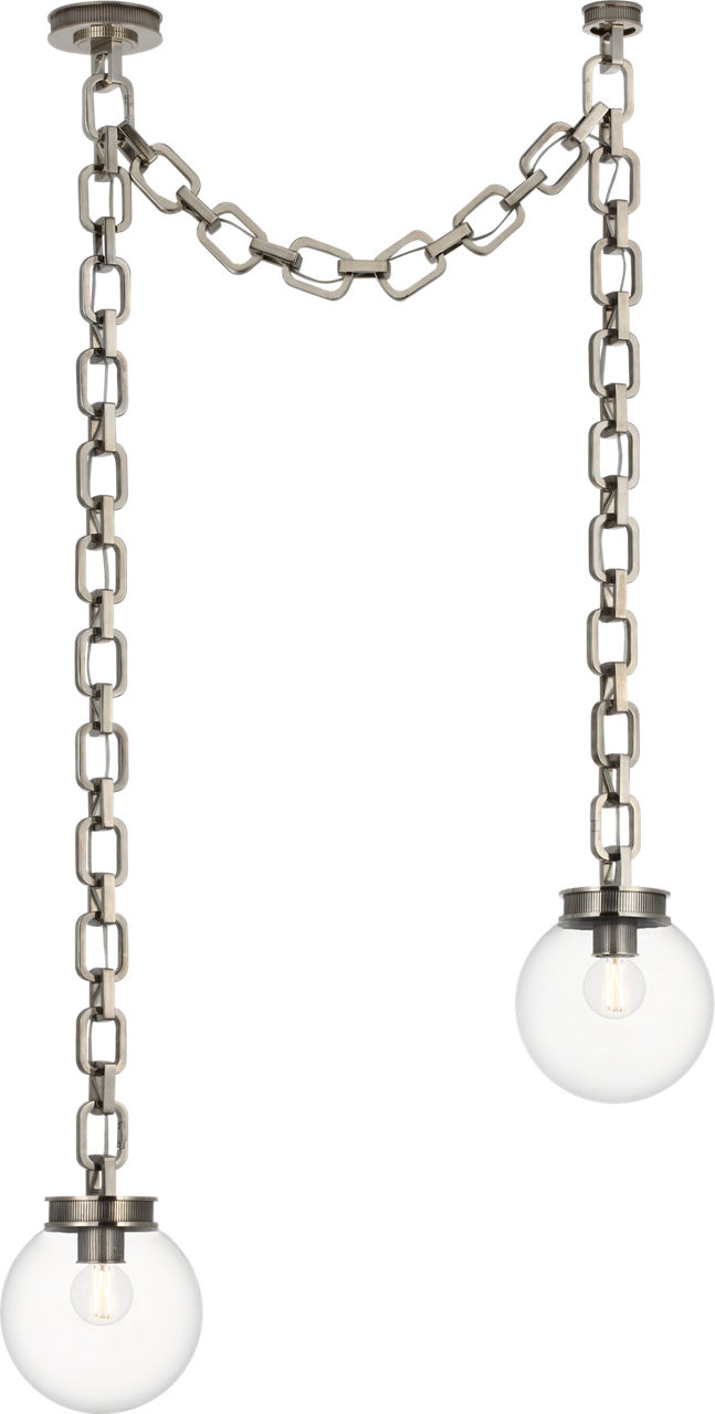 Bellamy 2 Light Statement Chain 8" Globe Chandelier in Pewter with Clear Glass
