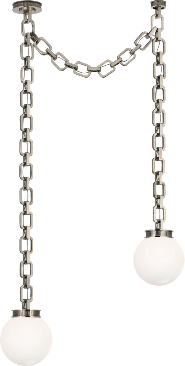 Bellamy 2 Light Statement Chain 8" Globe Chandelier in Pewter with White Glass