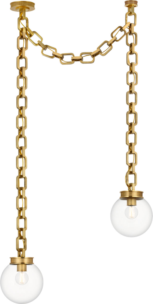 Bellamy 2 Light Statement Chain 8" Globe Chandelier in Soft Brass with Clear Glass