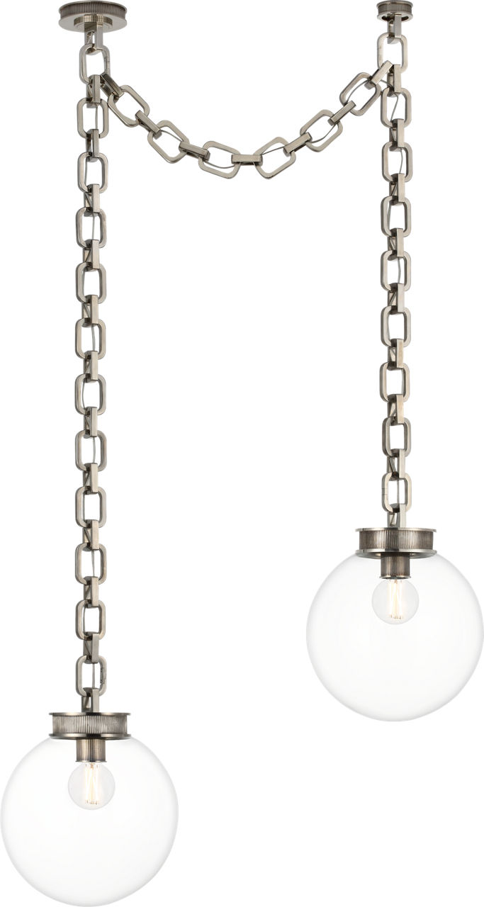Bellamy 2 Light Statement Chain 12" Globe Chandelier in Pewter with Clear Glass