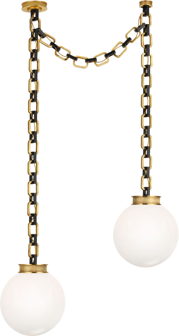 Bellamy 2 Light Statement Chain 12" Globe Chandelier in Soft Brass and Bronze with White Glass