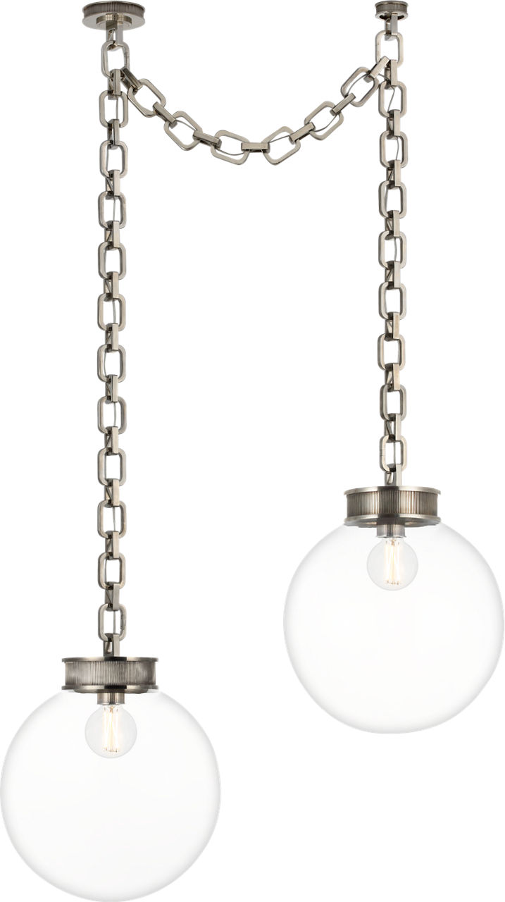 Bellamy 2 Light Statement Chain 16" Globe Chandelier in Pewter with Clear Glass
