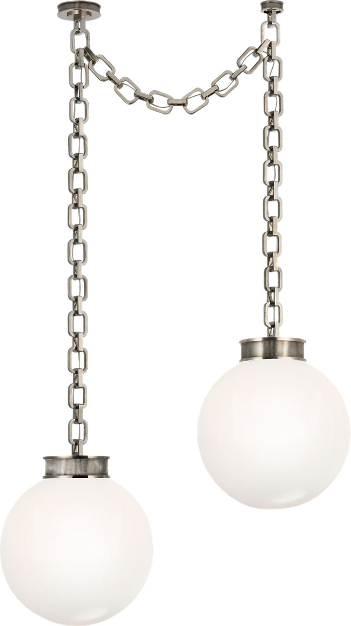 Bellamy 2 Light Statement Chain 16" Globe Chandelier in Pewter with White Glass